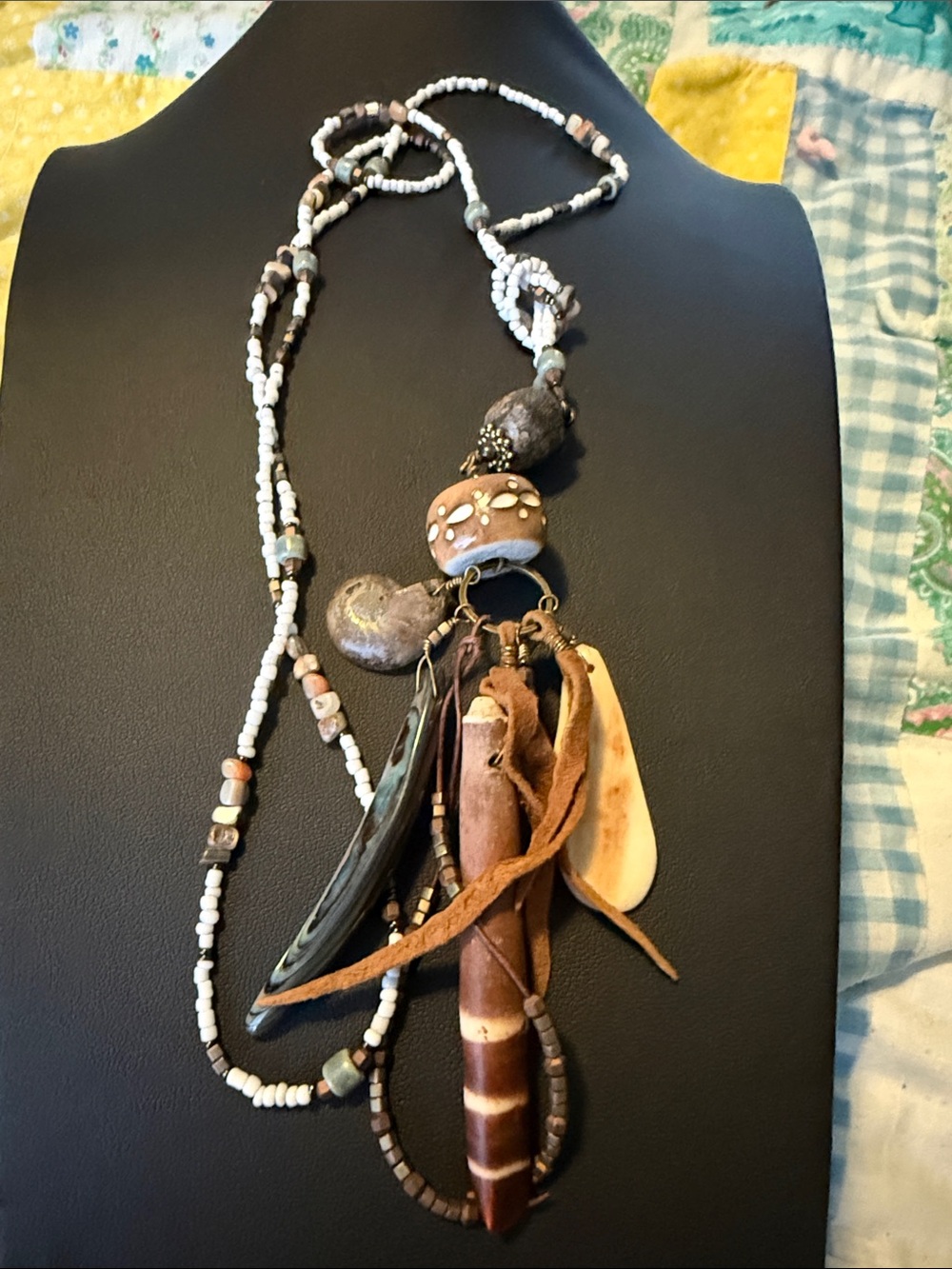 Handmade Bohemian Seed Bead
Necklace With Stones And Fossil. One Of A Kind Piece - Picture 5 of 5